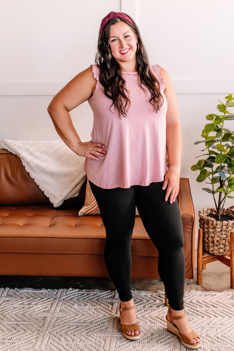 Chills And Frills Ruffle Neck Tank In Charming Pink