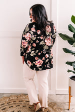 V Neck Floral Top In Black Rose & Olive