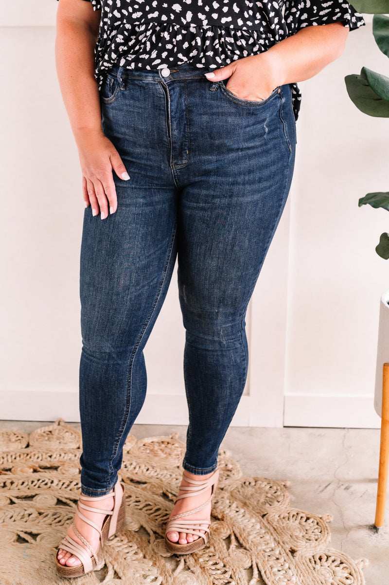 High Waisted Tummy Control Judy Blue Jeans In Dark Wash – Iris & Rainbow  Boutique