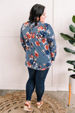 Tie Front Floral Top In Persian Blue