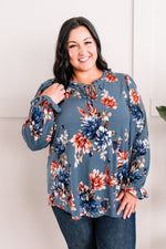 Tie Front Floral Top In Persian Blue