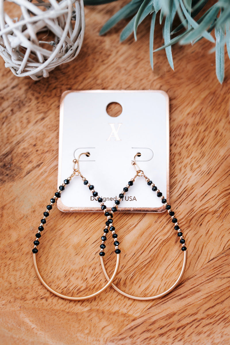 Teardrop Earrings In Gold With Black Bead Detail