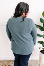 Sweater Knit Button Front Henley In Antique Aqua