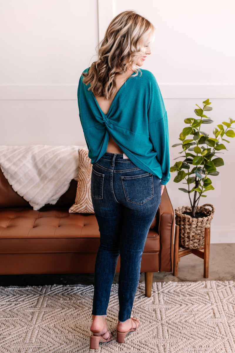 Twisted Words Twist Back Top In Jade