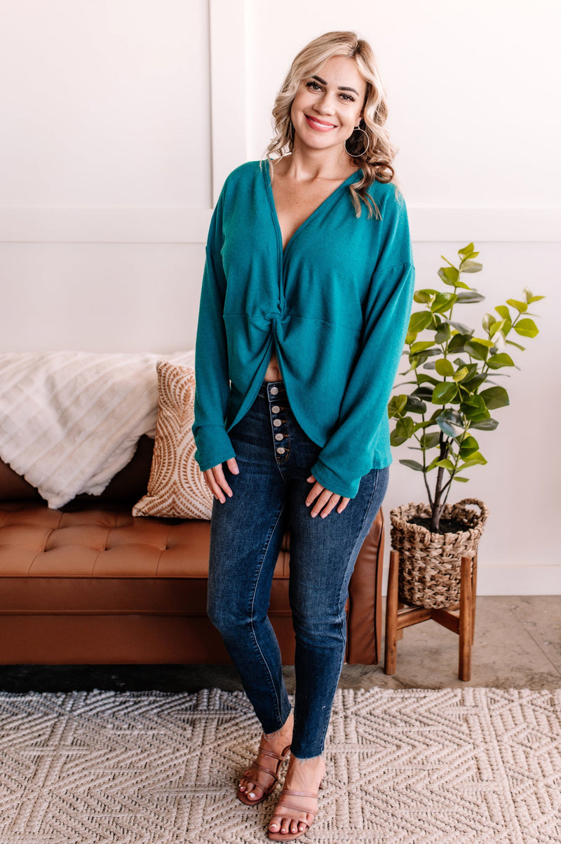 Twisted Words Twist Back Top In Jade