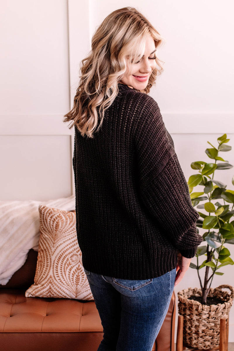 Sweater Than You Cable Knit Sweater In Cozy Black