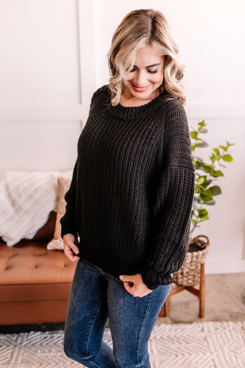 Sweater Than You Cable Knit Sweater In Cozy Black