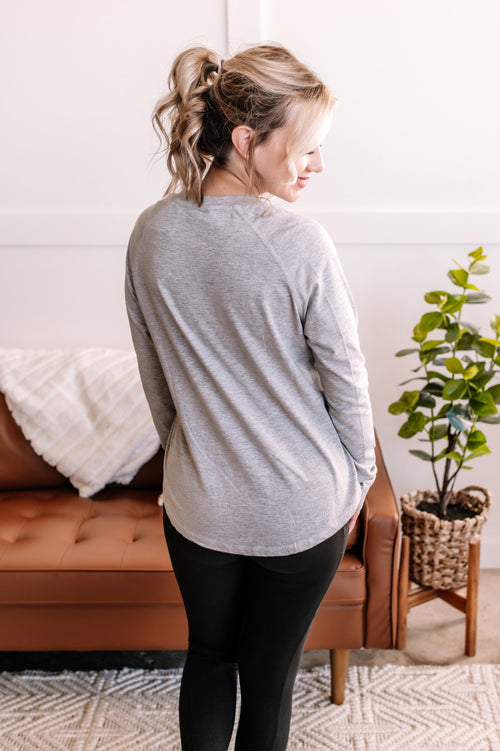 Something Nice To Say Henley Top In Heathered Grey