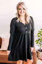 Tier And Far Waffle Knit Dress In Soft Black