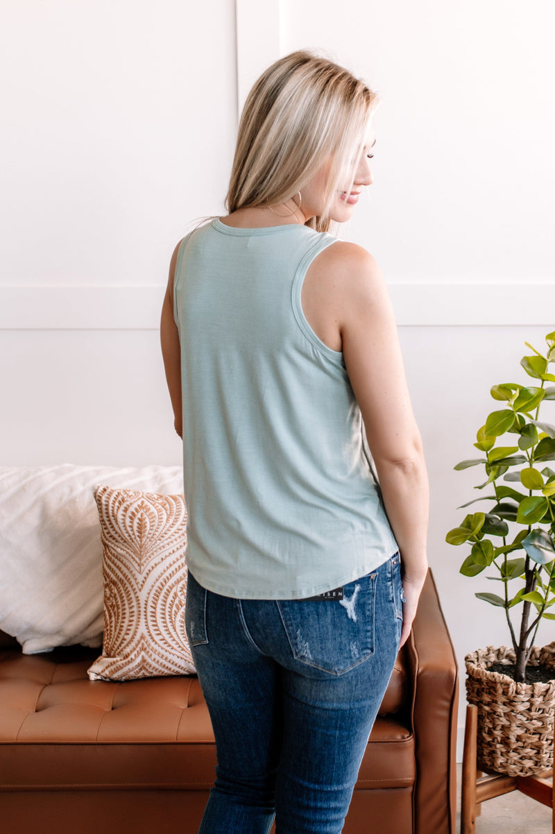 Walk Softly Scoop Neck Tank Top In Aqua Mist