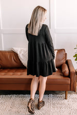 Tier And Far Waffle Knit Dress In Soft Black