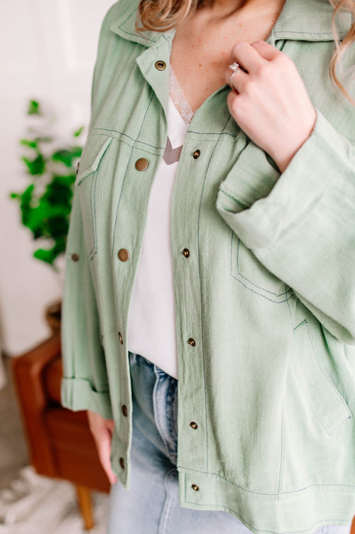 Slip The Collar Button Up Jacket in Sage