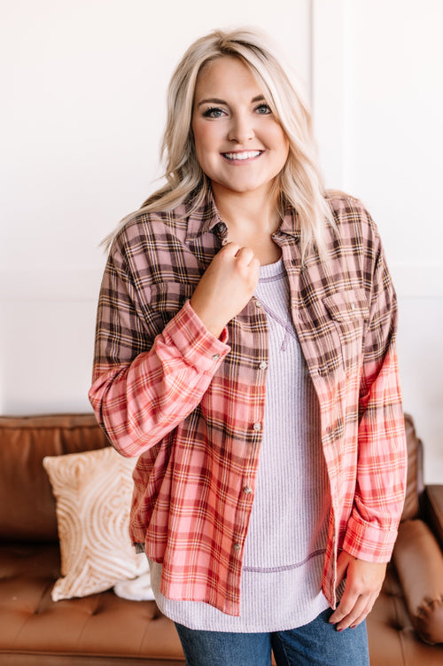 Come Together Plaid Button Down Top In Neapolitan