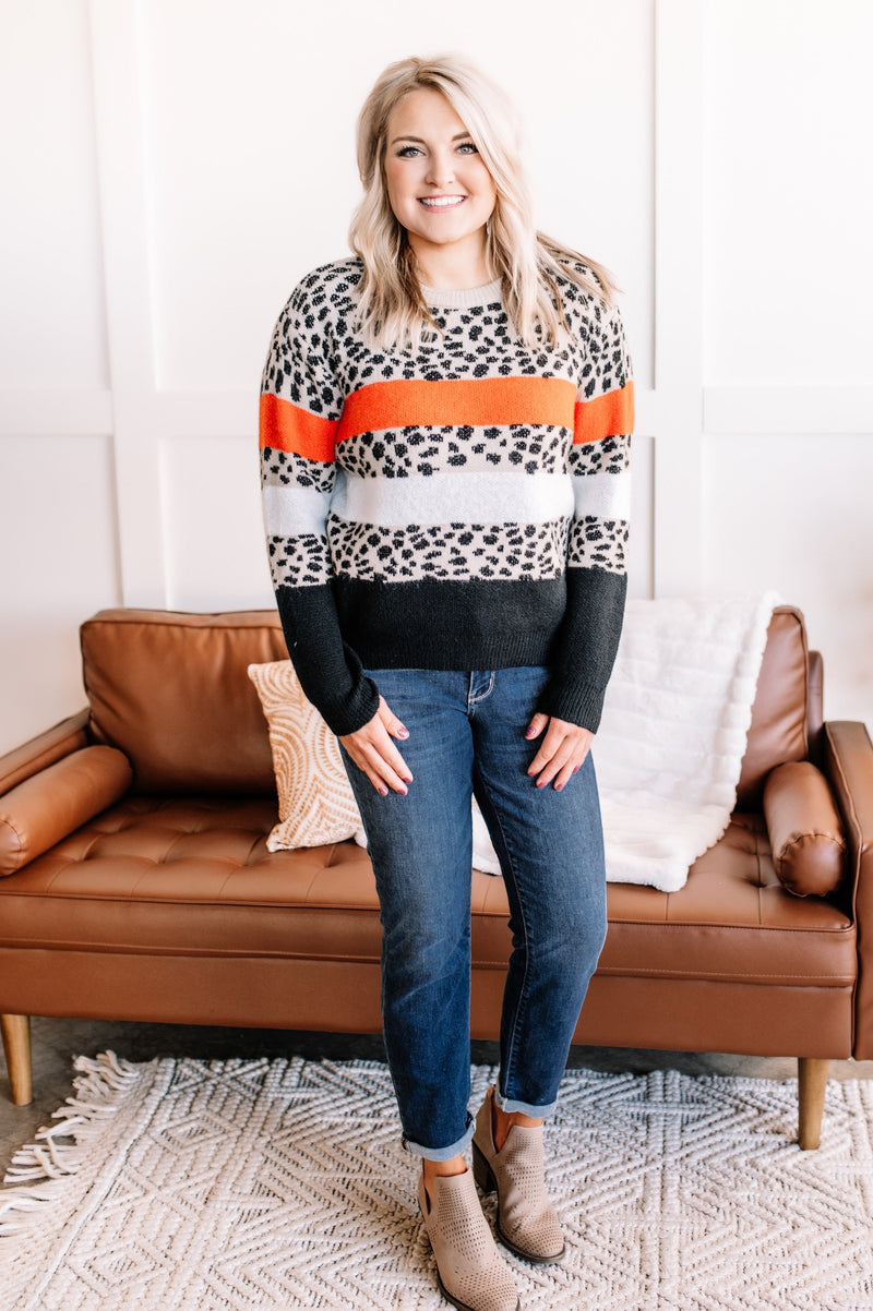 Lost All Track Of Time Leopard Sweater In Riverbed