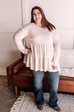 Make Up Your Mind Babydoll Top In Heathered Beige