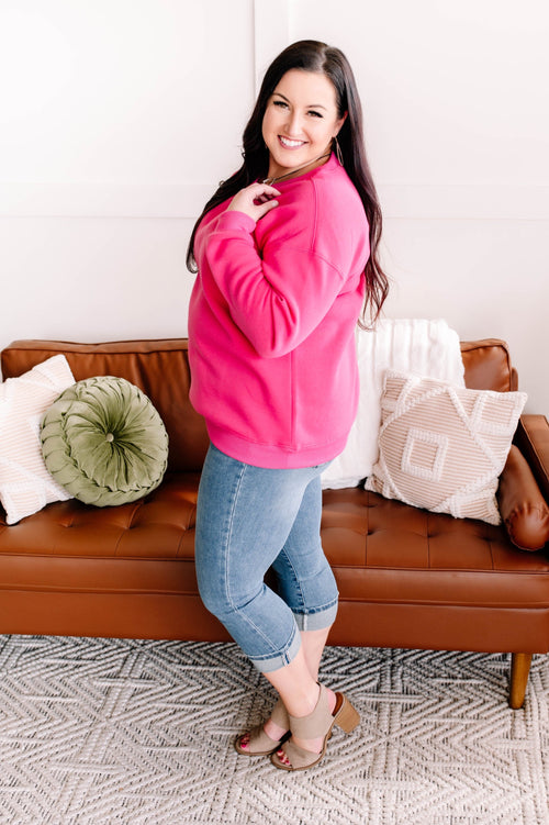 Get Fleeced Crewneck Sweatshirt in Fuchsia