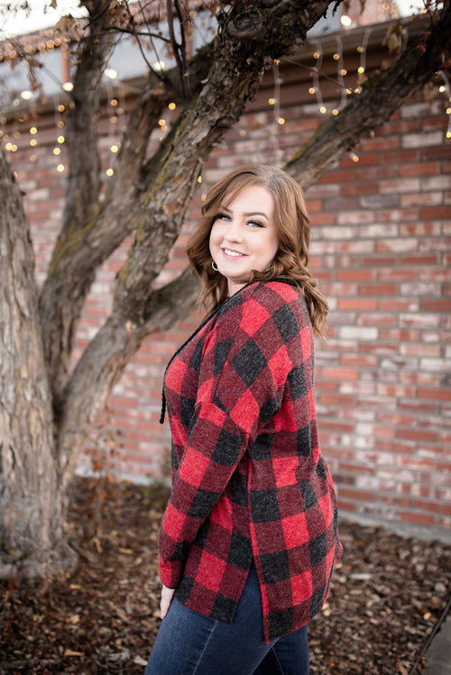 Plaid Tidings Lace Up Top