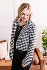 Night Shift Cropped Blazer In Houndstooth