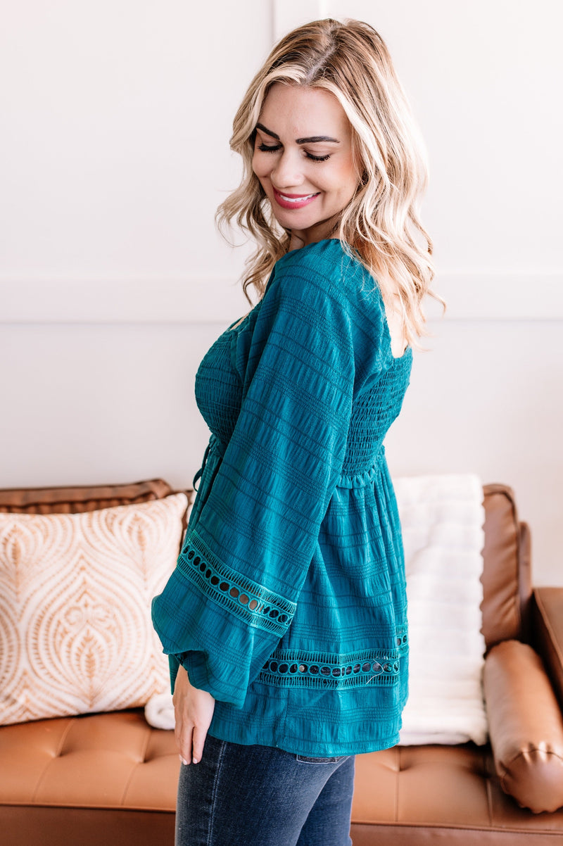 Charmed Lift Babydoll Top In Spanish Turquoise