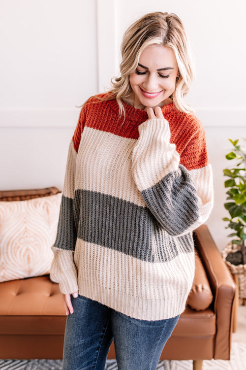 Falling For Knit Color Block Sweater In Rustic Roads