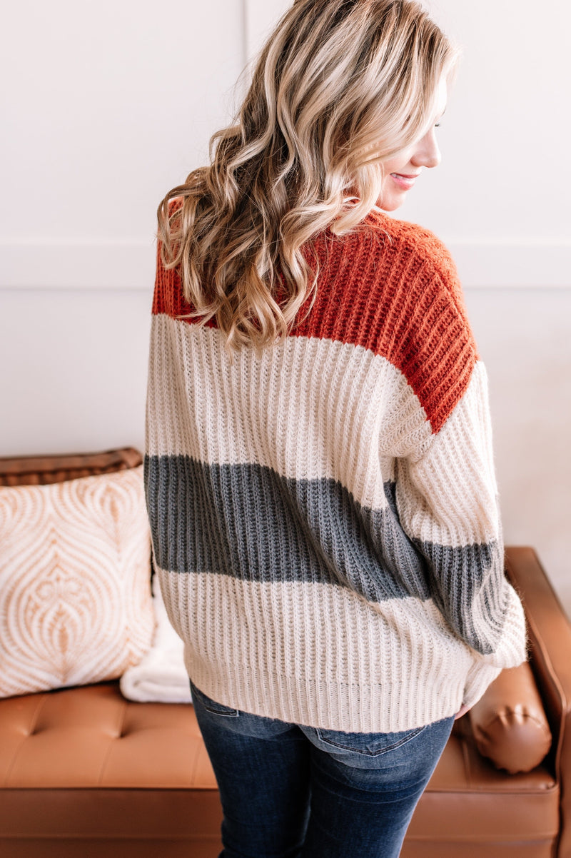 Falling For Knit Color Block Sweater In Rustic Roads