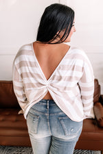 Twisted Words Twist Back Top In Taupe Stripes