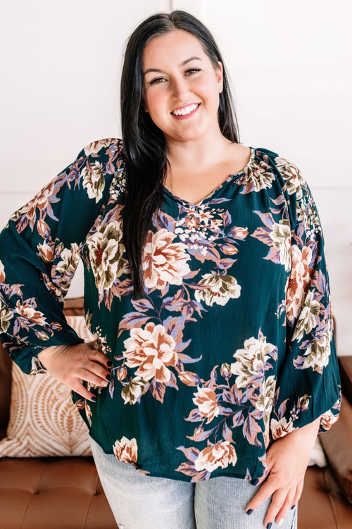 Break It Down Blouse In Teal Florals