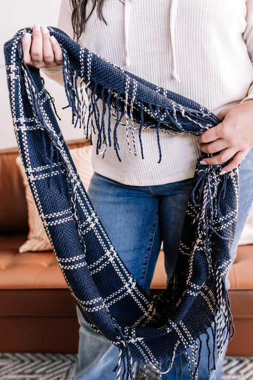 Tied Up In You In Navy and Cream Knit Infinity Scarf