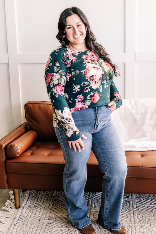 Cross Reference Floral Top In Teal & Mauve