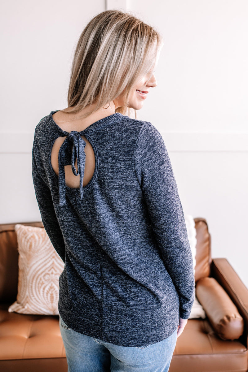 Scratch That Tie Back Top In Heathered Navy