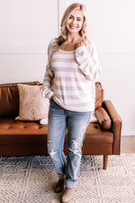 Twisted Words Twist Back Top In Taupe Stripes