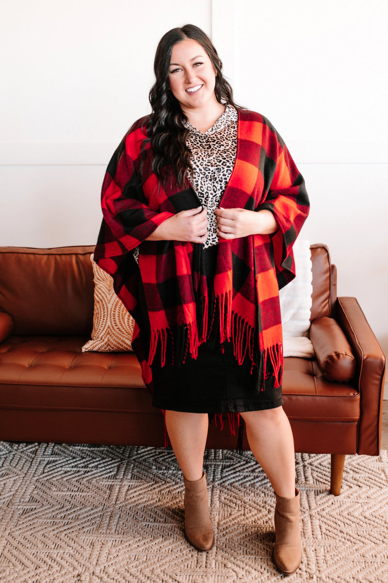 Rain Check Plaid Flannel Shawl In Red And Black