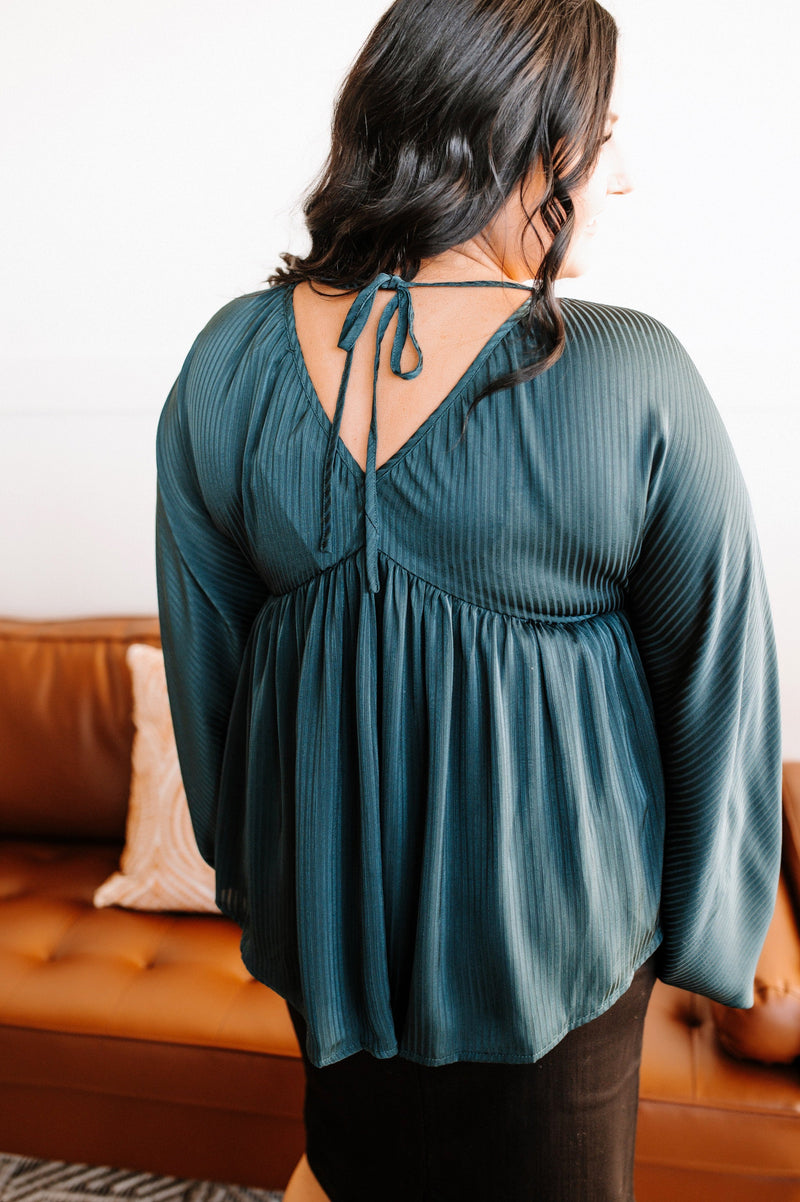 Into The Shadows Striped Blouse In Deep Emerald