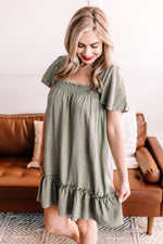Cruisin' Together Smocked Flutter Sleeve Dress In Willow Tree