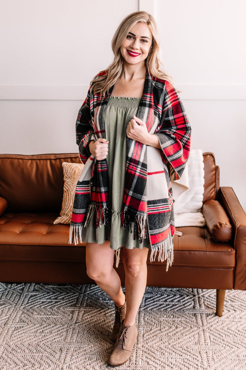 Take Cover Kimono In Scarlet Plaid