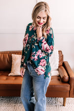 Cross Reference Floral Top In Teal & Mauve