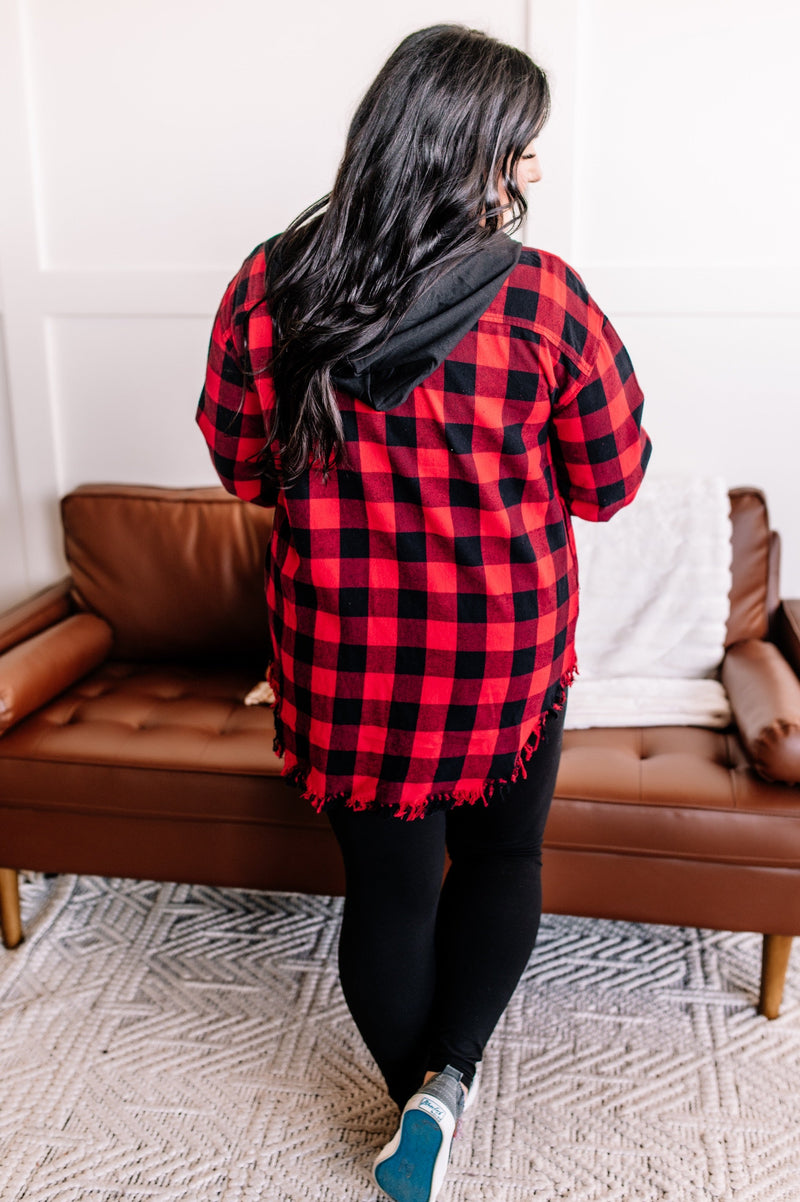 Weave It To Me Hooded Top In Red Buffalo Plaid By Risen