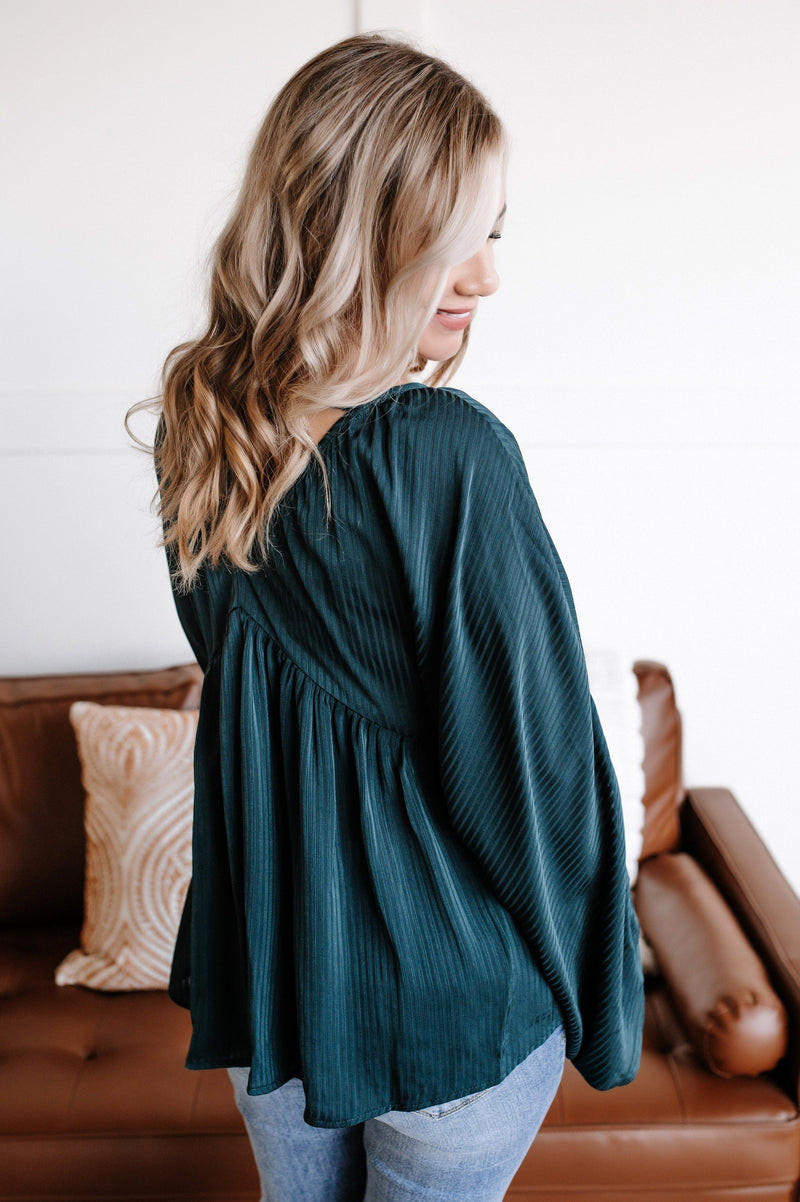 Into The Shadows Striped Blouse In Deep Emerald