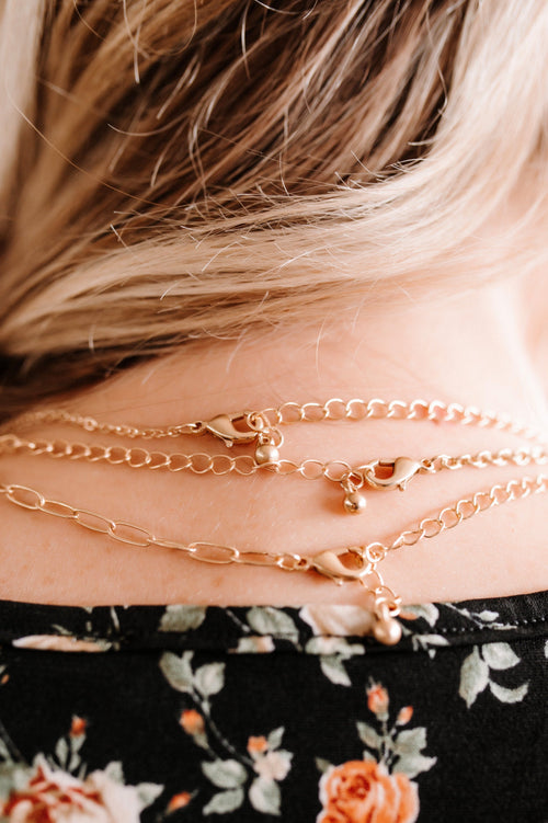 Charming Luminous Glass Beaded Necklace Trio in Gold