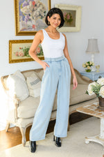 Darling High Waisted Solid Woven Pants in Denim