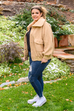 Don't Stress Oversized Collar Sherpa Jacket In Taupe BF35
