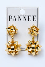 Double Holiday Bow Earrings In Gold