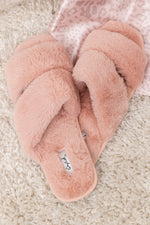Double Strap Faux Fur Slippers In Blush Winter22