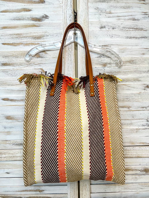 #M2091STRP(NRS) Madison Handwoven Striped Tote