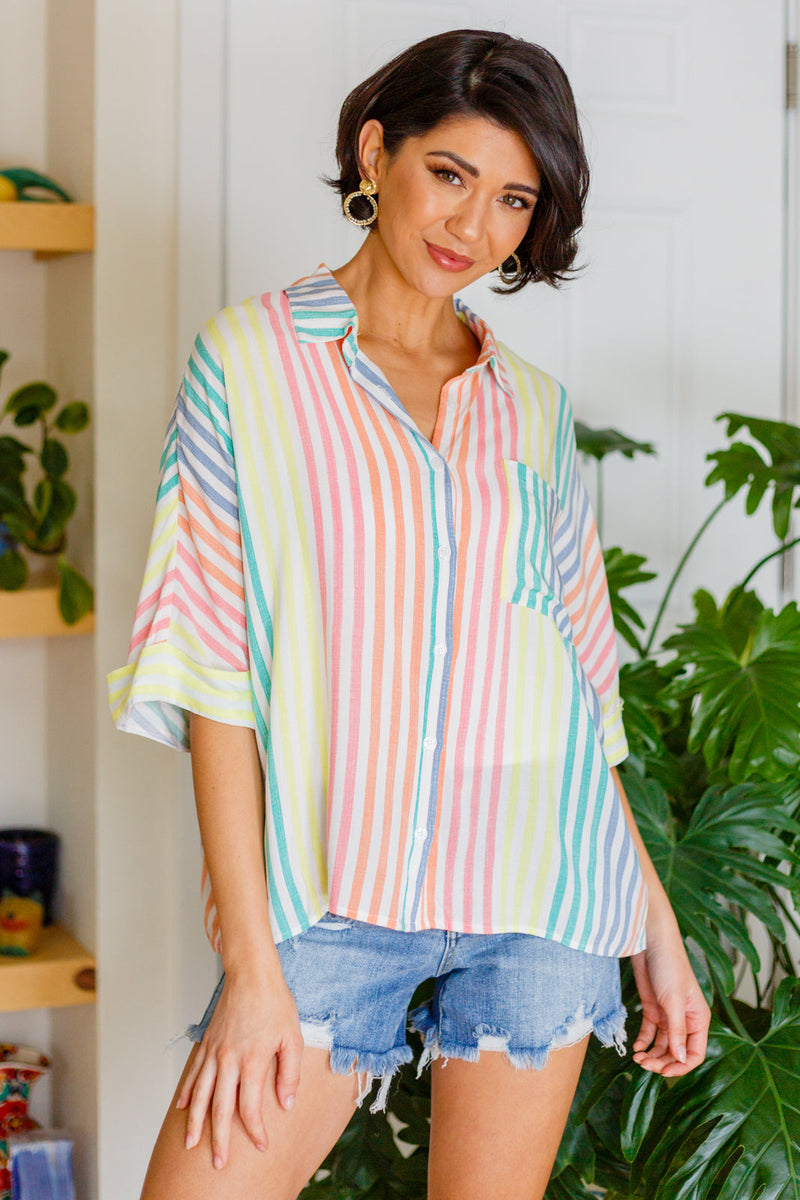 End Of The Rainbow Striped Button Up – Iris & Rainbow Boutique