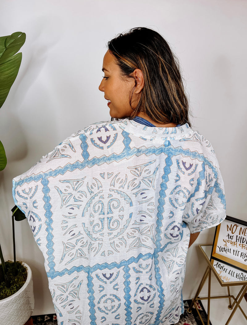 #M219 Aztec Mood Kimono (Blue)