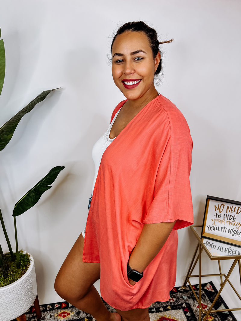 #N319 Feeling Awesome Kimono (Coral) *DOORBUSTER*