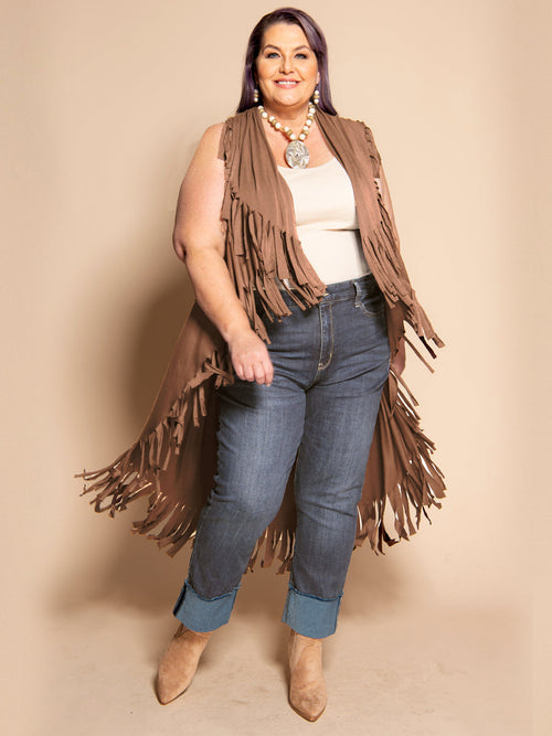 LONG FRINGE Convertible Shawl -MOCHA