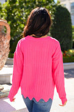 First Meeting Scallop Hem Sweater In Hot Pink Winter22