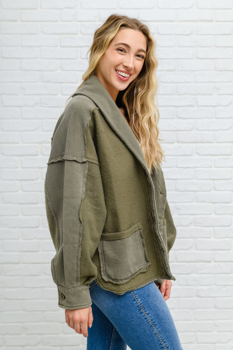 French Terry Mineral Wash Jacket In Olive Winter22